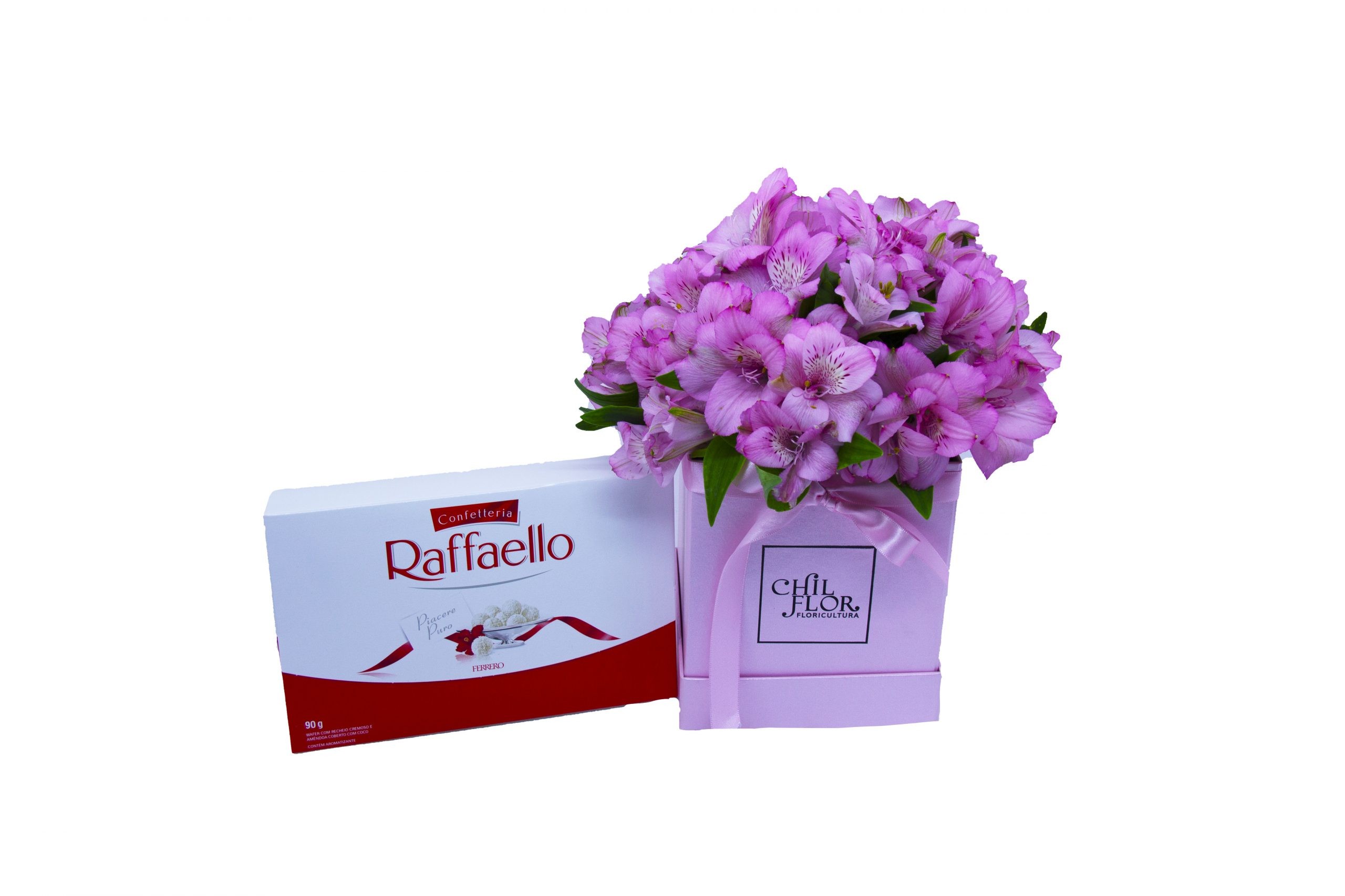 Chil Box Quadrada P 15 Alstroemérias e Chocolate Raffaello